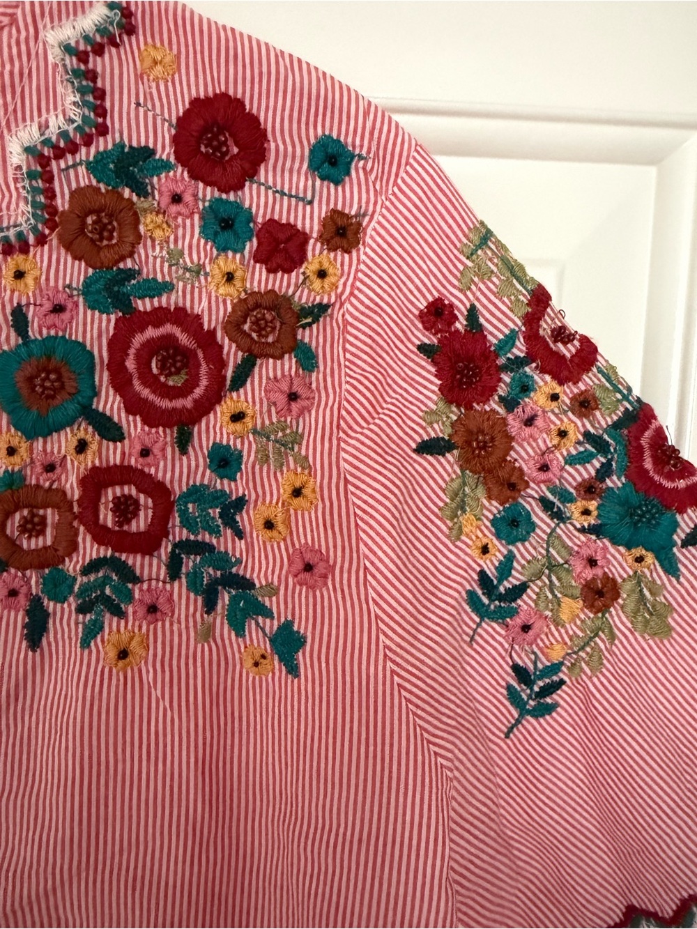 Zara Pink Striped Tunic with Multicolor Floral Embroidery - Picture 6 of 7